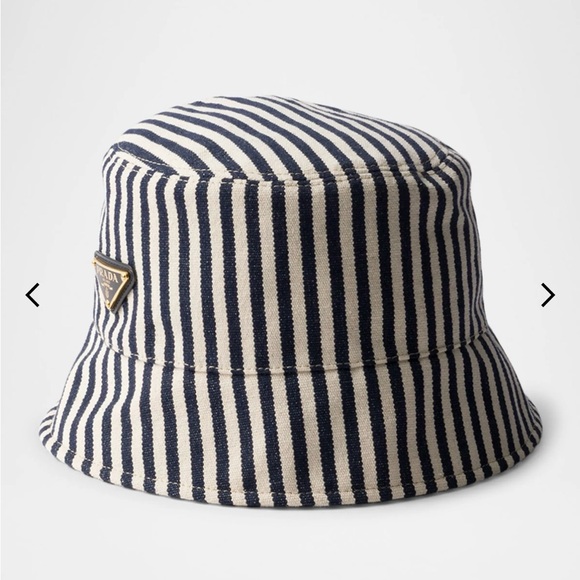 Prada Accessories - Prada Kids Striped Bucket Hat in Navy and Cream